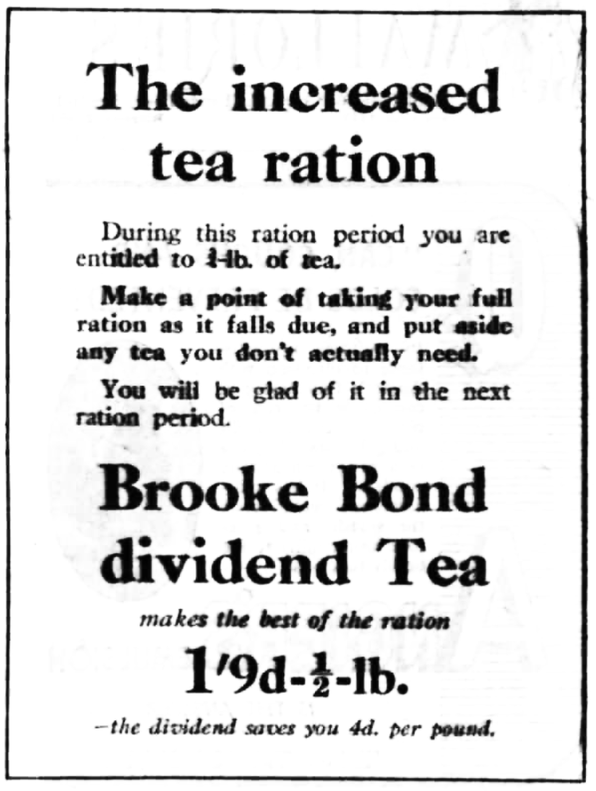 Brooke Bond dividend tea